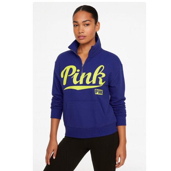 VS PINK Quarter Zip Women’s Purplish/Blue w/ Neon PINK Logo SZ XS - Picture 1 of 6
